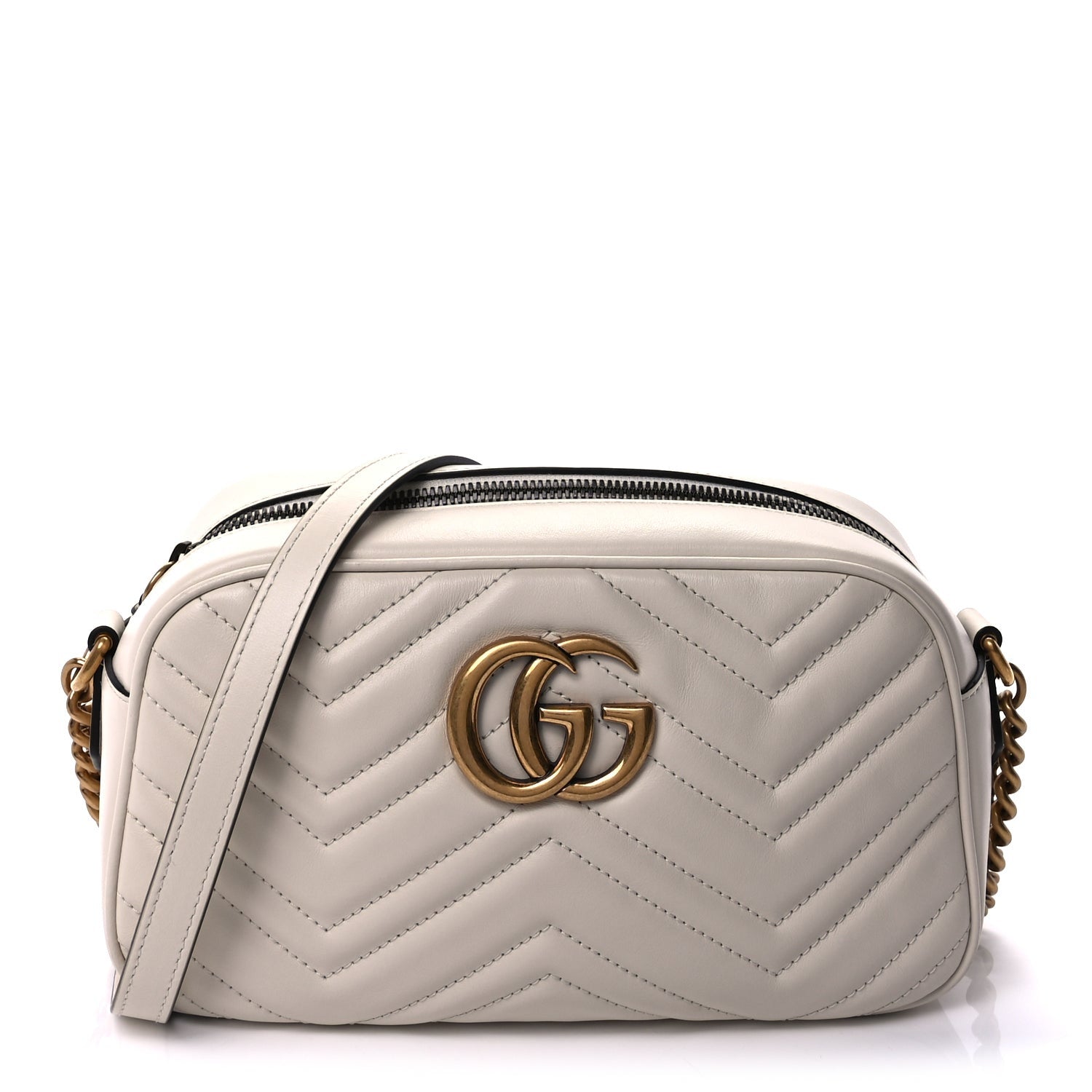 Gucci Calfskin Matelasse Small GG Marmont Chain Shoulder Bag  White 1 of 8