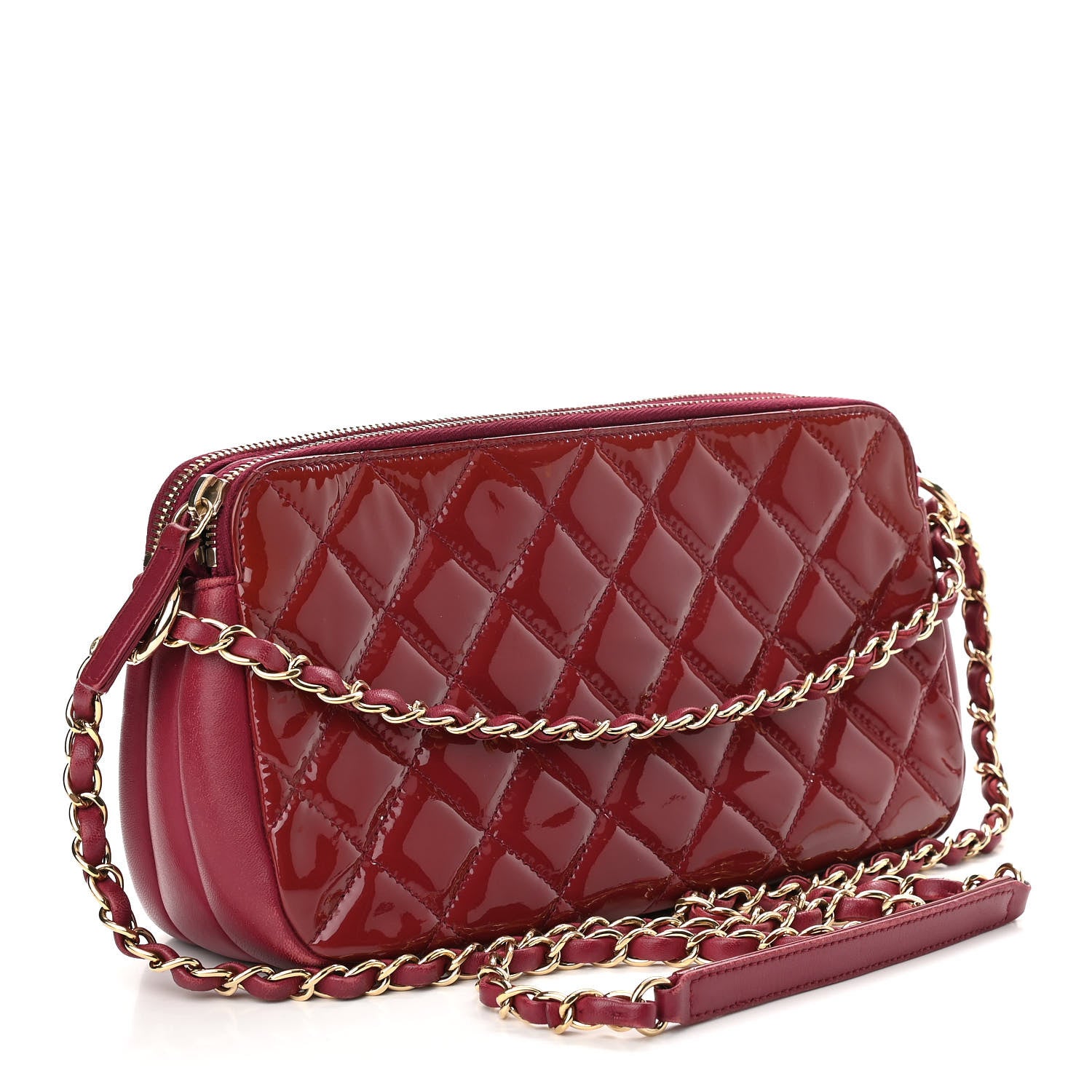 Chanel Patent Quilted Crown CC Double Zip Bag Dark Pink 3 of 10