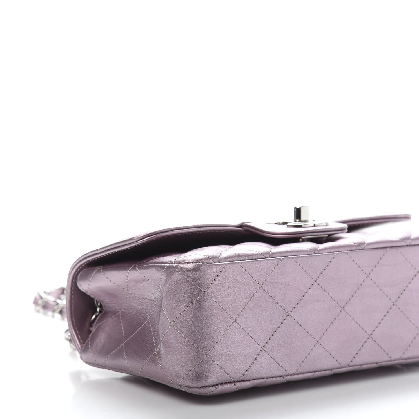 Metallic Calfskin Quilted Mini Rectangular Flap Pink