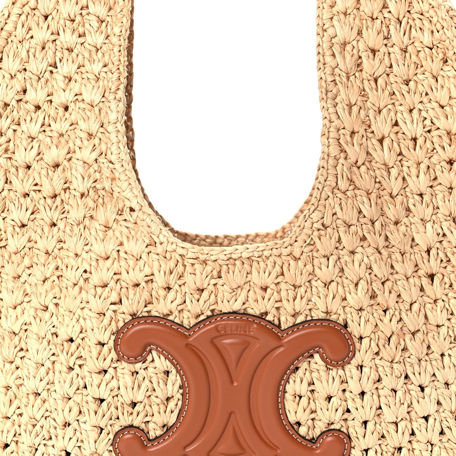 Celine Raffia Calfskin Triomphe Panier Hobo Bag Natural Tan 6 of 8