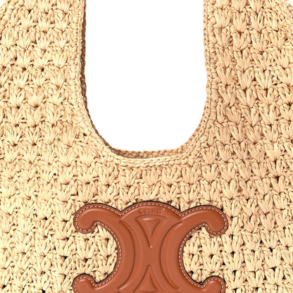 Celine Raffia Calfskin Triomphe Panier Hobo Bag Natural Tan 6 of 8