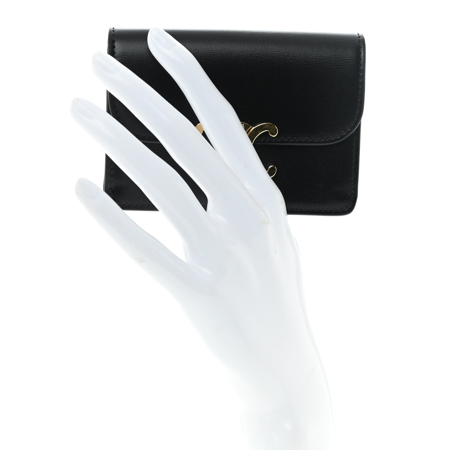 Shiny Calfskin Triomphe Card Holder Black