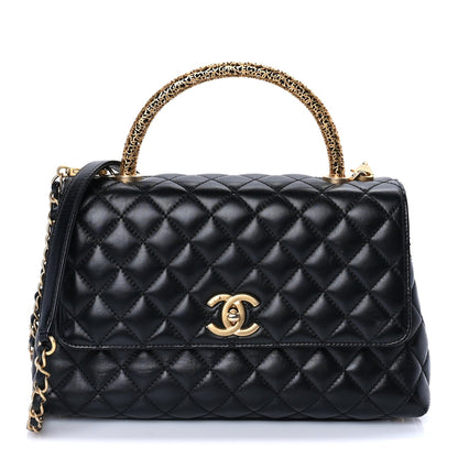 Chanel Calfskin Quilted Small Logo Coco Handle Flap Black 1 of 7