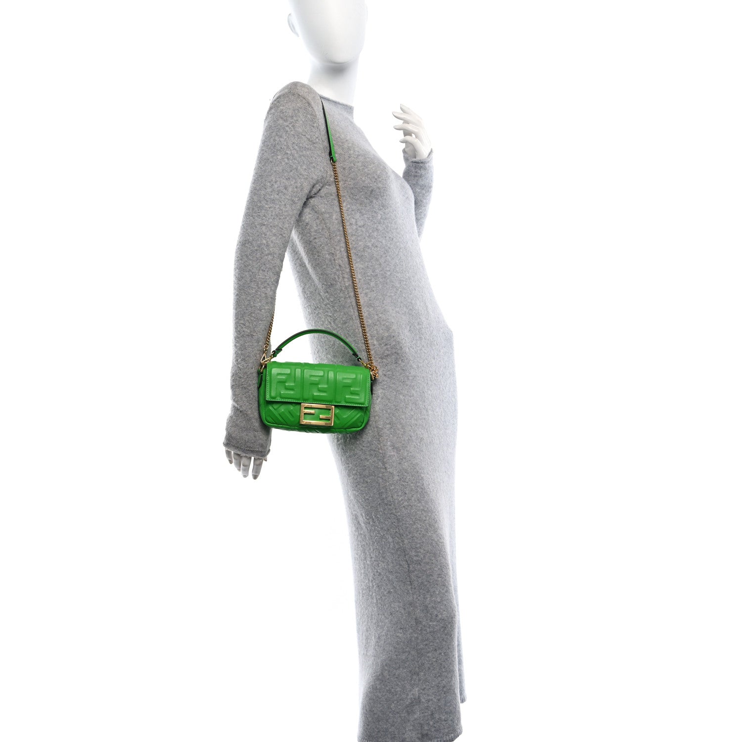 Fendi Nappa FF 1974 Embossed Mini Baguette Tomatillo 2 of 10