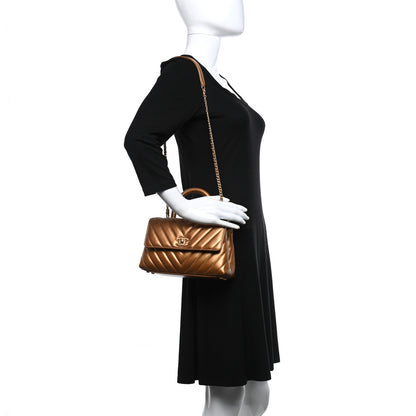 Chanel Metallic Calfskin Chevron Quilted Mini Coco Handle Flap Gold 2 of 12