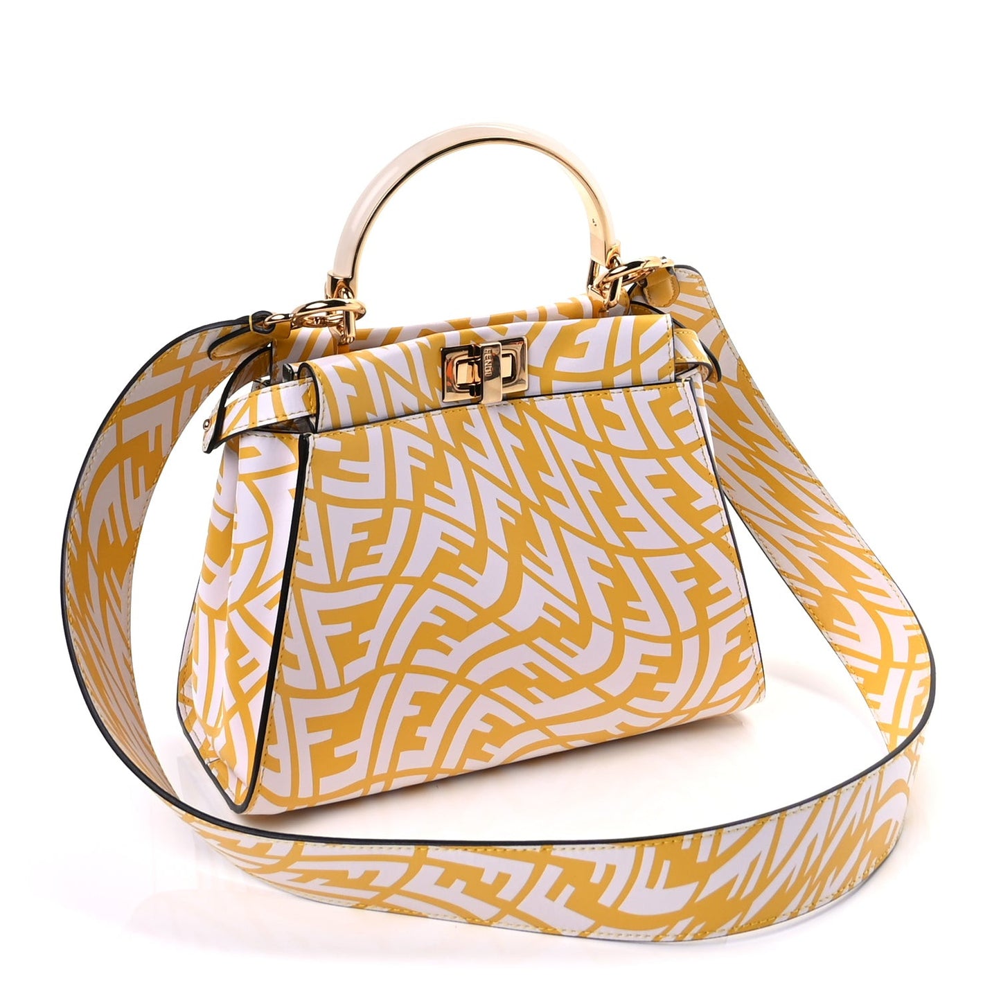 X SARAH COLEMAN Vitello Liberty Shiny Nappa Plexiglass FF Vertigo Mini Peekaboo Iconic Satchel  Mimosa White