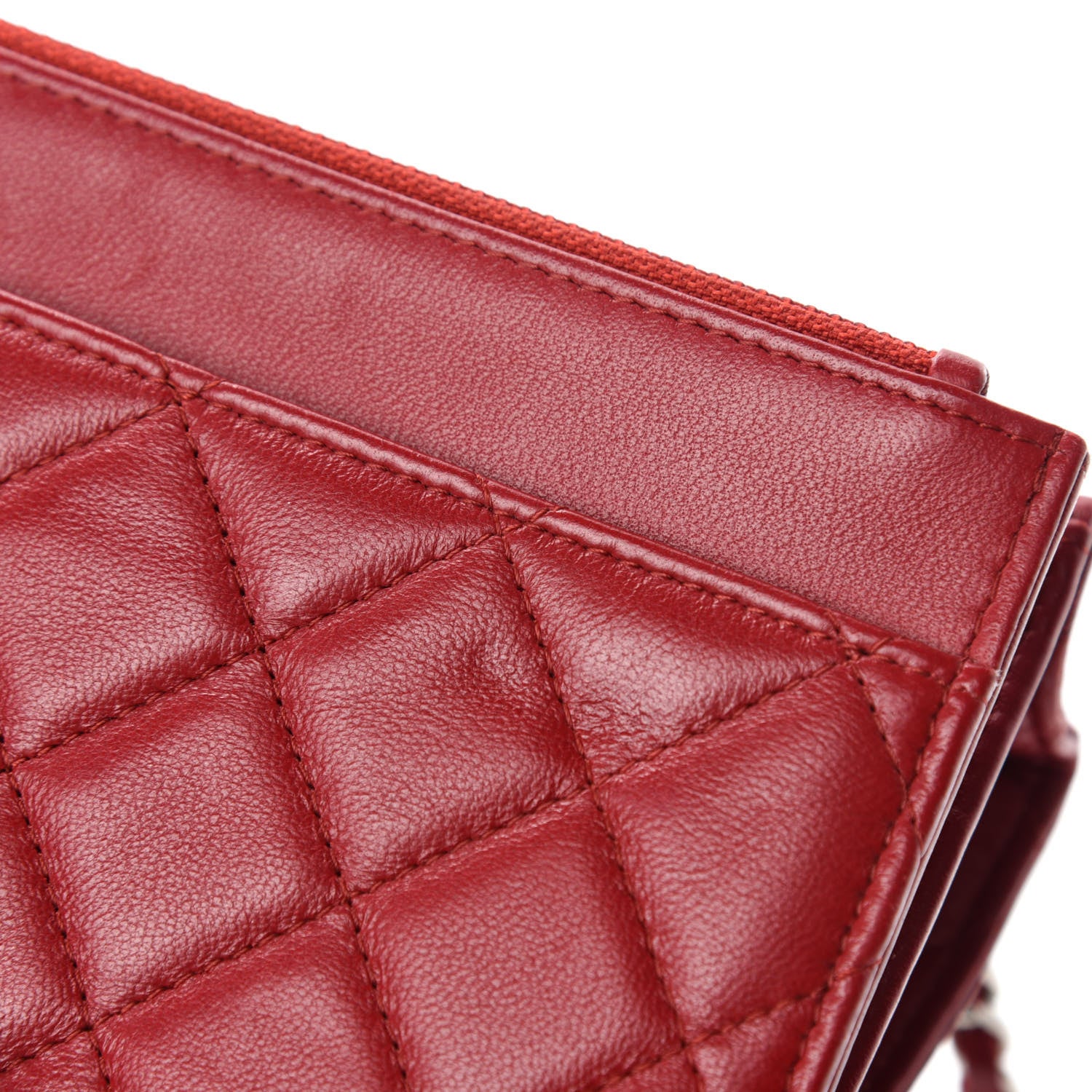 Chanel Lambskin Quilted Wallet on Chain WOC Red 9 of 14