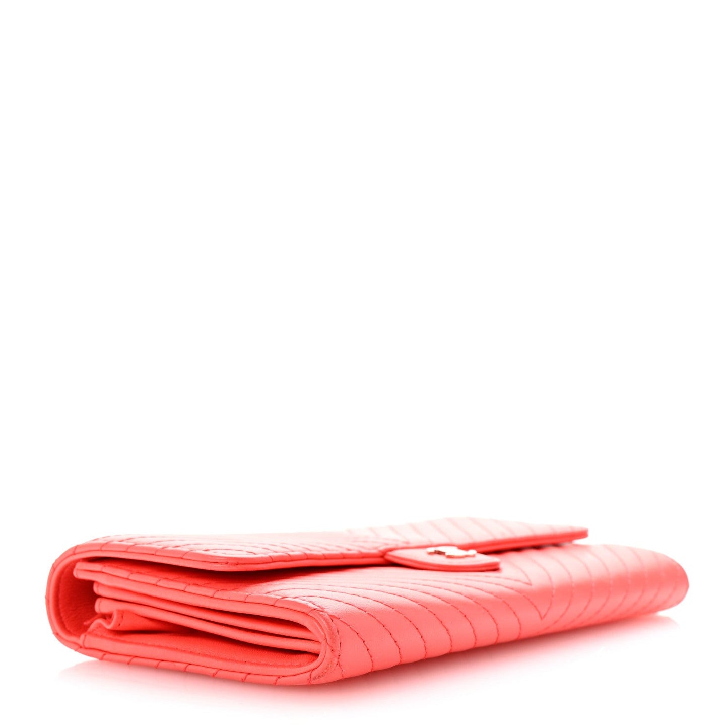 Lambskin Chevron Quilted Large Gusset Flap Wallet Red