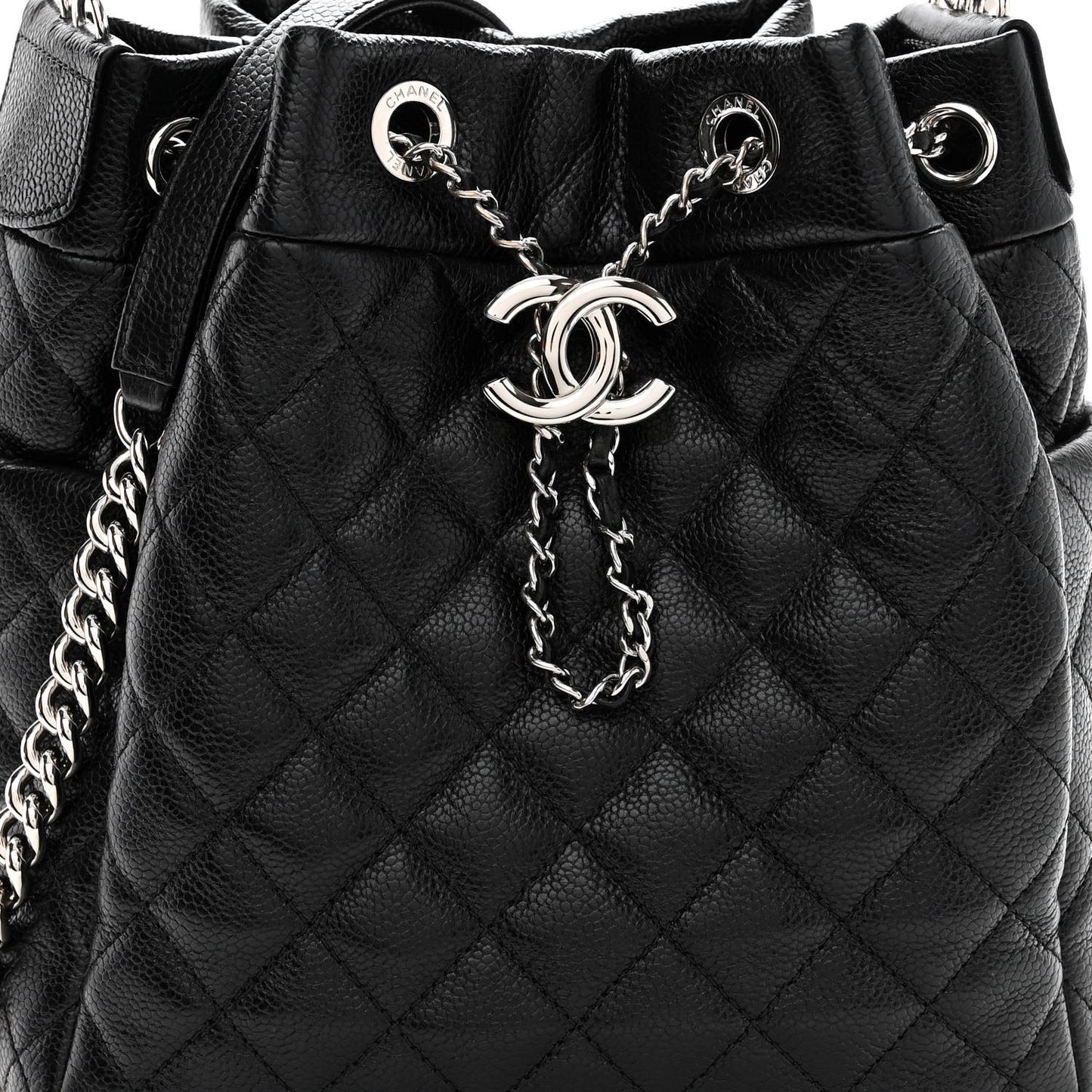 Caviar Quilted Small Chain Bucket Bag Black