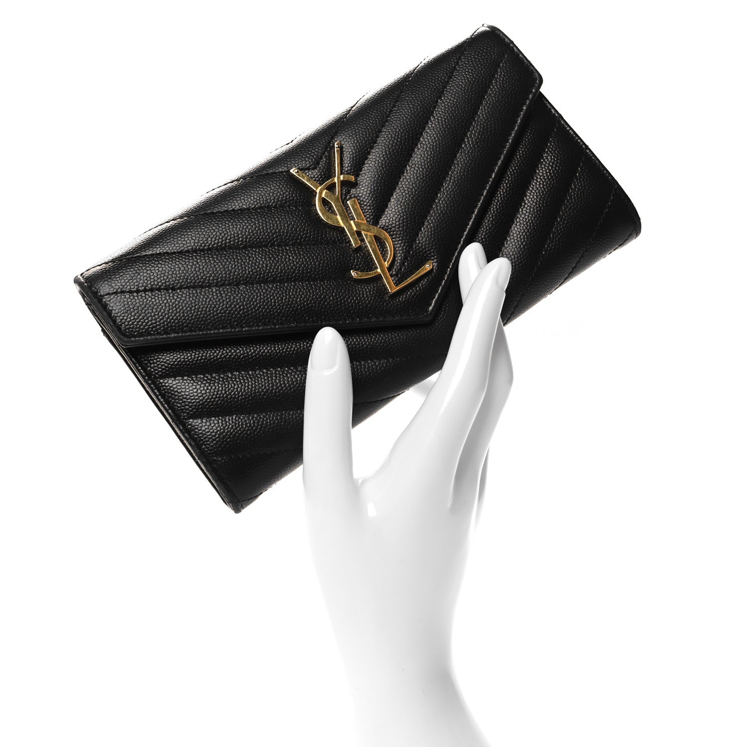 Saint Laurent Grain De Poudre Matelasse Chevron Monogram Flap Wallet Black 2 of 9