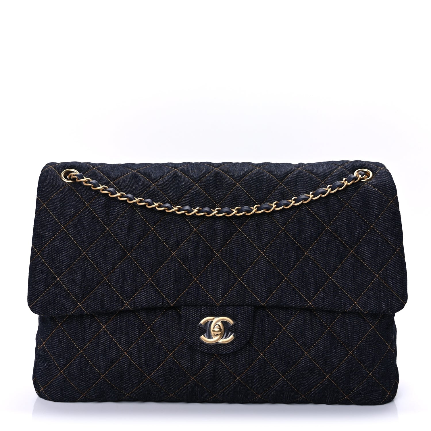 Chanel Denim Quilted XXL Travel Flap Bag  Dark Blue Orange 1 of 8
