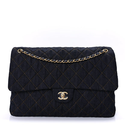 Chanel Denim Quilted XXL Travel Flap Bag  Dark Blue Orange 1 of 8