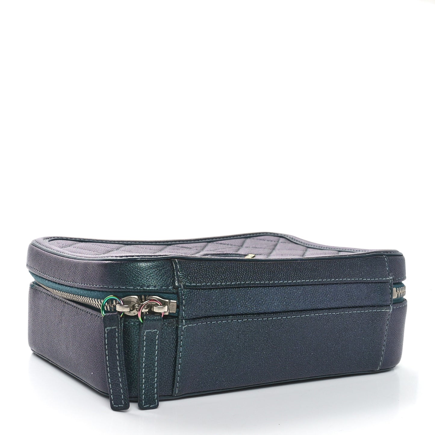Iridescent Caviar Quilted Medium CC Filigree Vanity Case Dark Turquoise