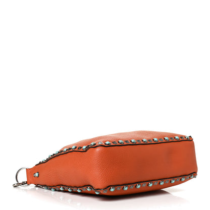 Valentino Garavani Pebbled Calfskin Small Guitar Strap Rockstud Rolling Flip-Lock Messenger Bag Orange 4 of 10