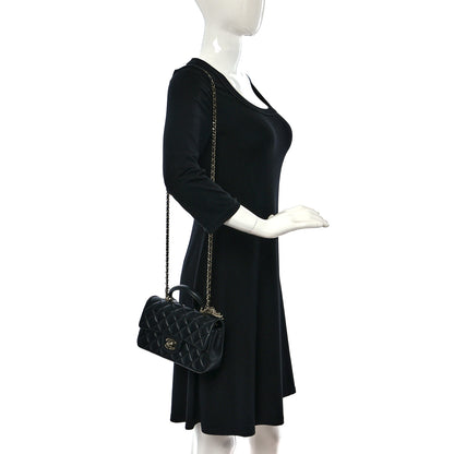 Chanel Lambskin Pearl Crystal Quilted Mini CC Lion Charm Top Handle Rectangular Flap Black 2 of 13