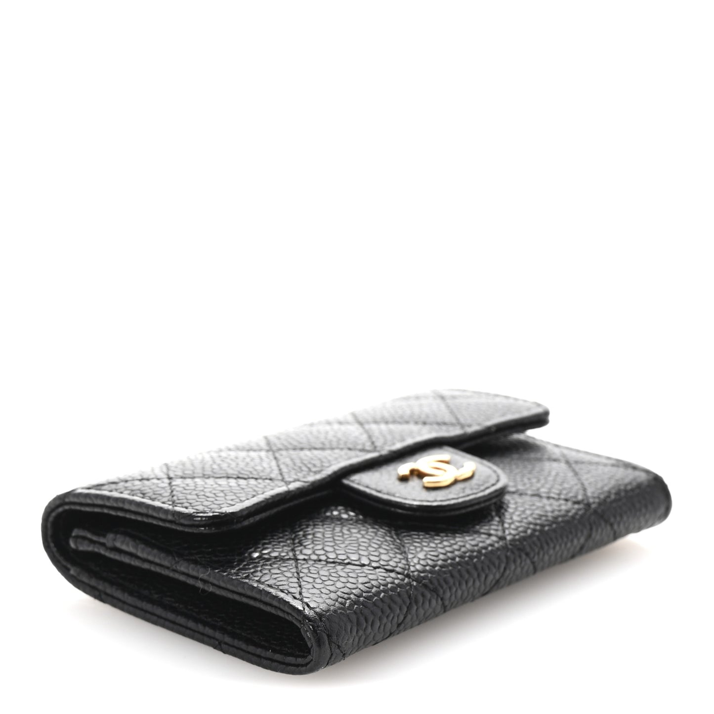 Caviar Quilted Flap Card Holder Black