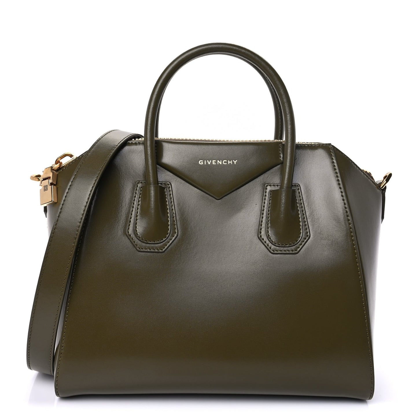 Shiny Lord Calfskin Small Antigona Dark Khaki