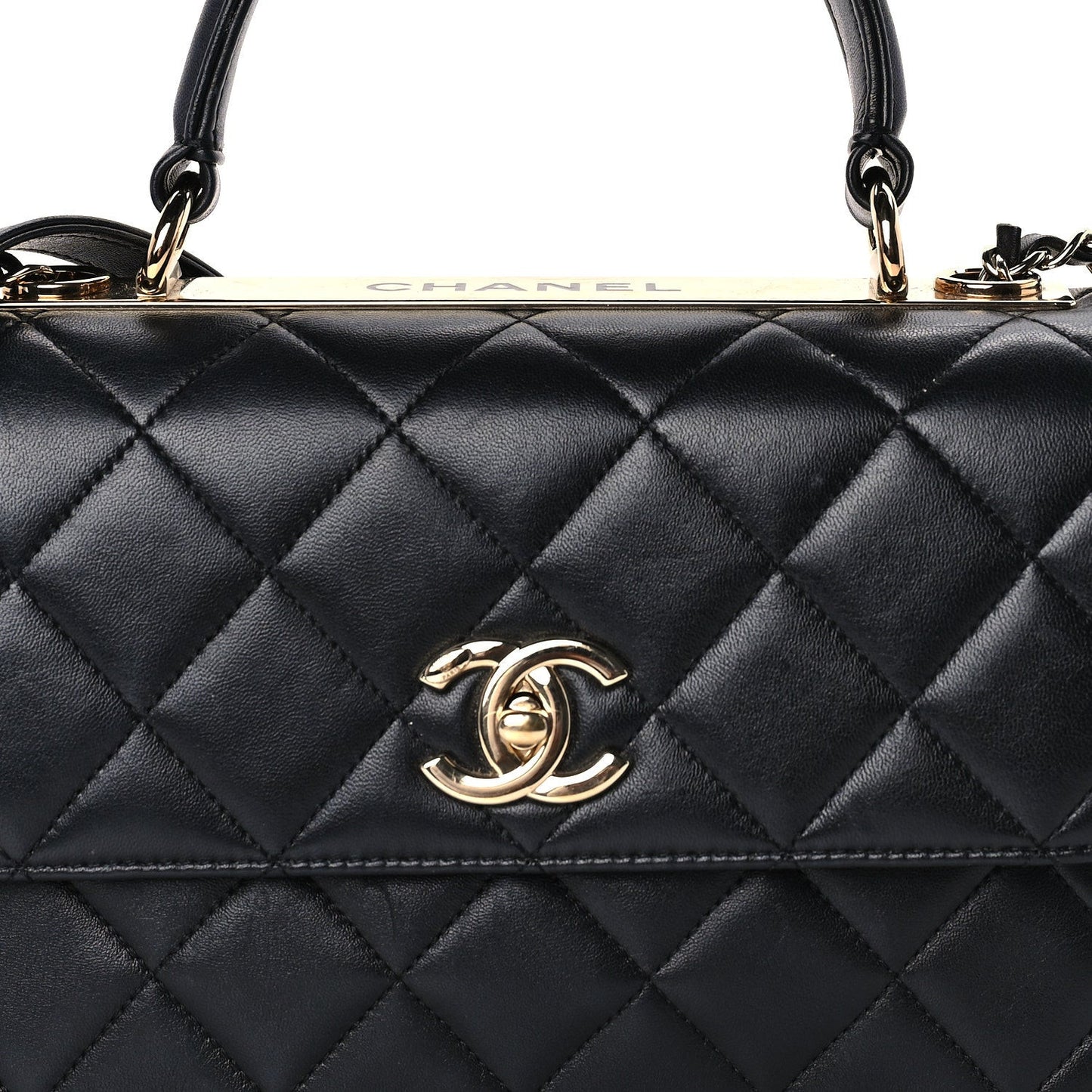 Lambskin Quilted Small Trendy CC Dual Handle Flap Bag  Black