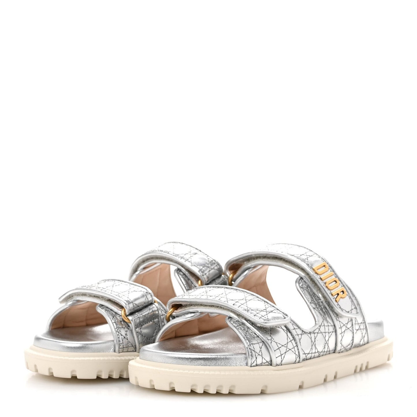 Laminated Sheepskin Cannage Dior Or Dioract Slide Sandals 39 Steel