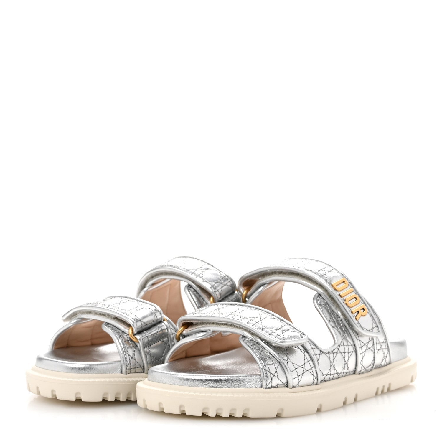 Christian Dior Laminated Sheepskin Cannage Dior Or Dioract Slide Sandals 39 Steel 4 of 7