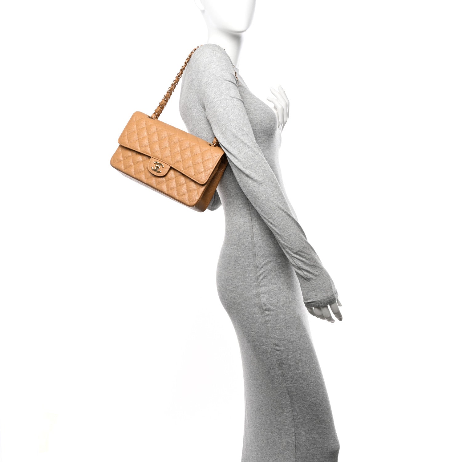 Chanel Caviar Quilted Medium Double Flap Beige 2 of 14