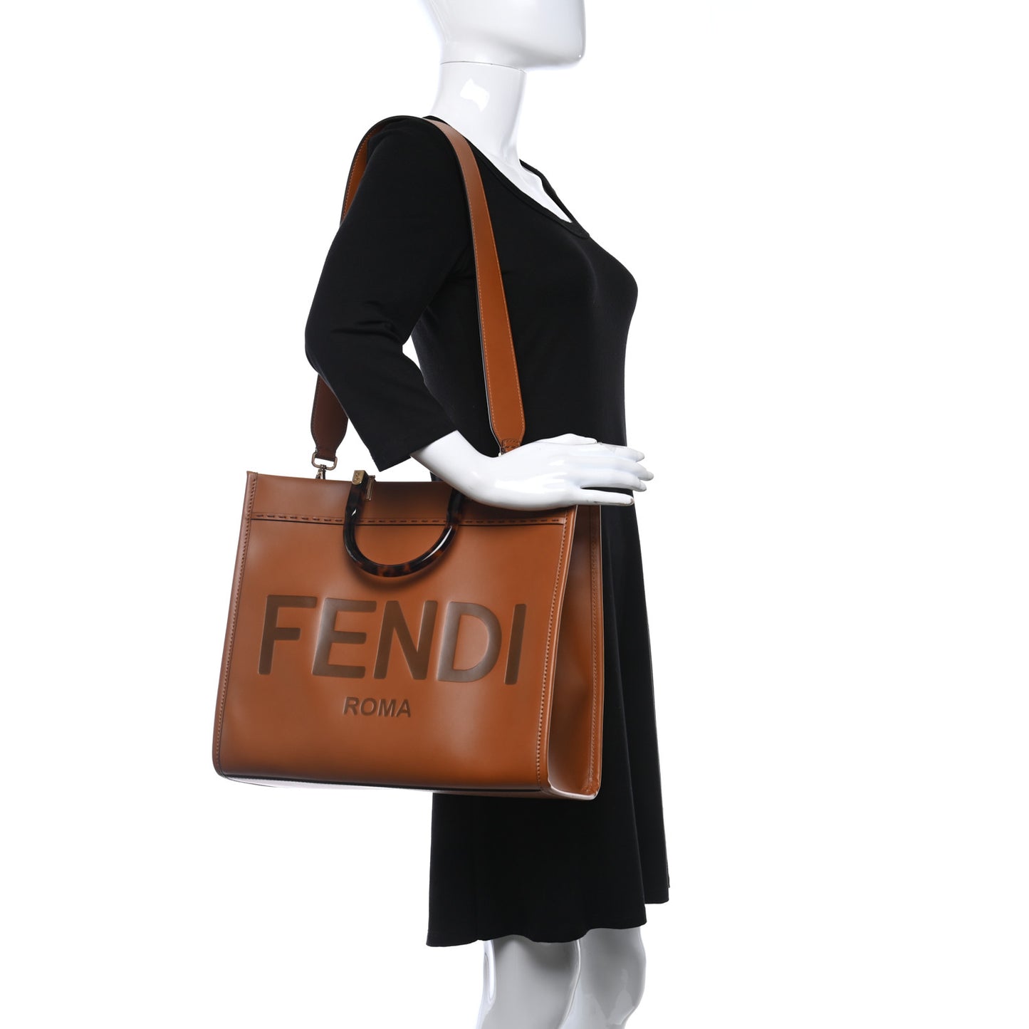 Vitello King Plexiglass Medium Fendi Sunshine Shopper Tote Cuoio
