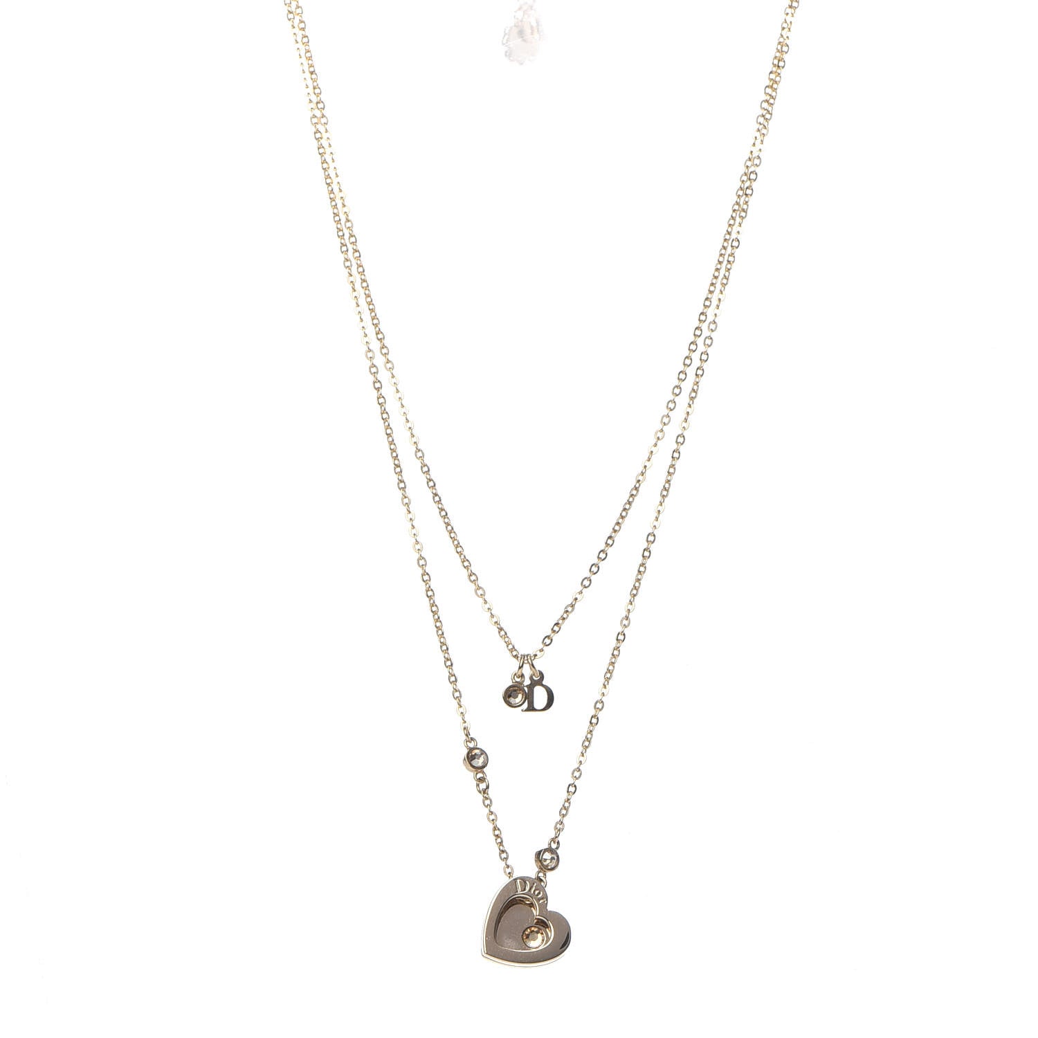 Christian Dior Crystal Heart Multi Strand Necklace Gold 1 of 5