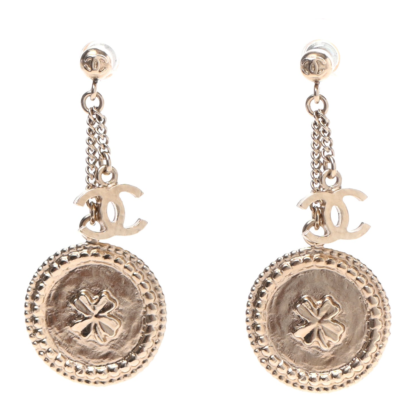 Medallion Clover CC Drop Earrings Light Gold