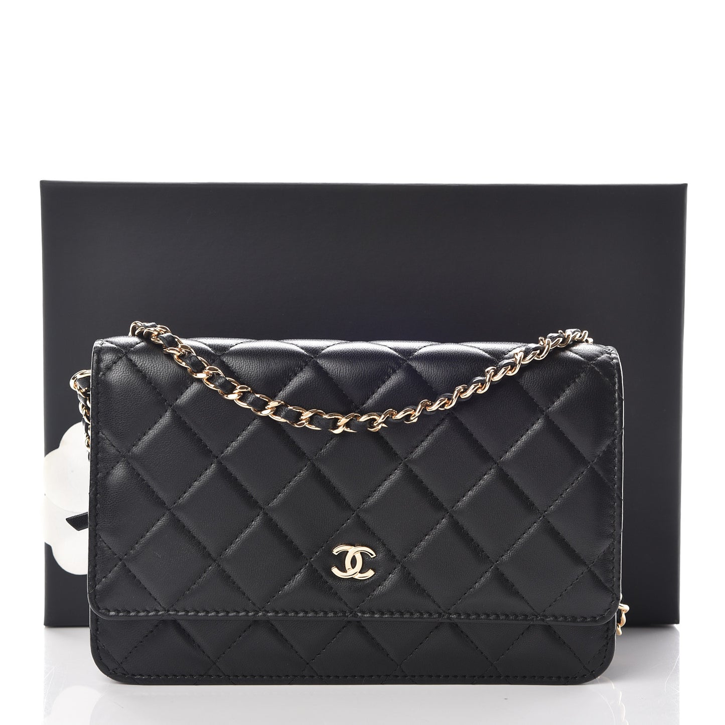 Lambskin Quilted Wallet On Chain WOC Black