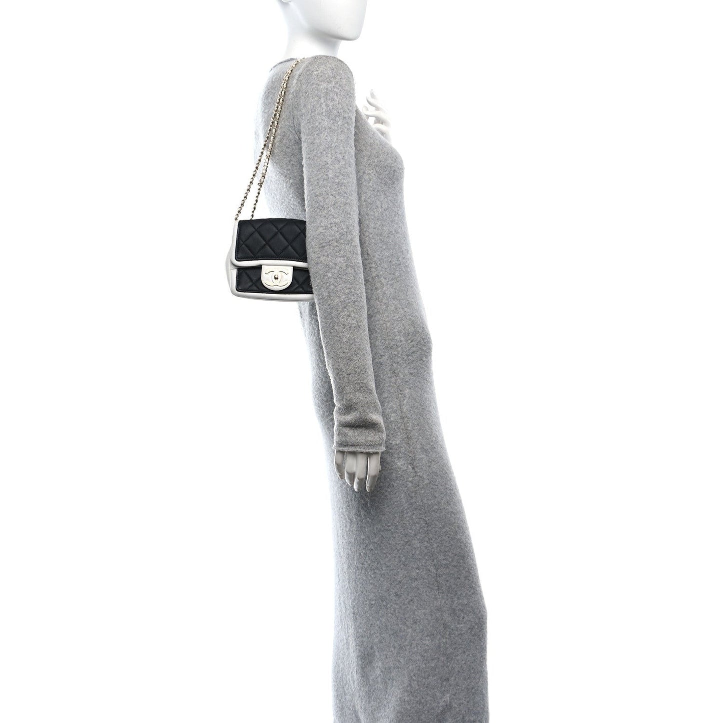 Lambskin Quilted Graphic Mini Flap Bag Black White