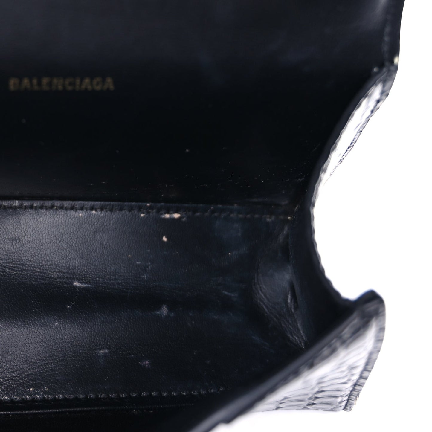 Shiny Calfskin Crocodile Embossed Hourglass Top Handle Bag XS  Black