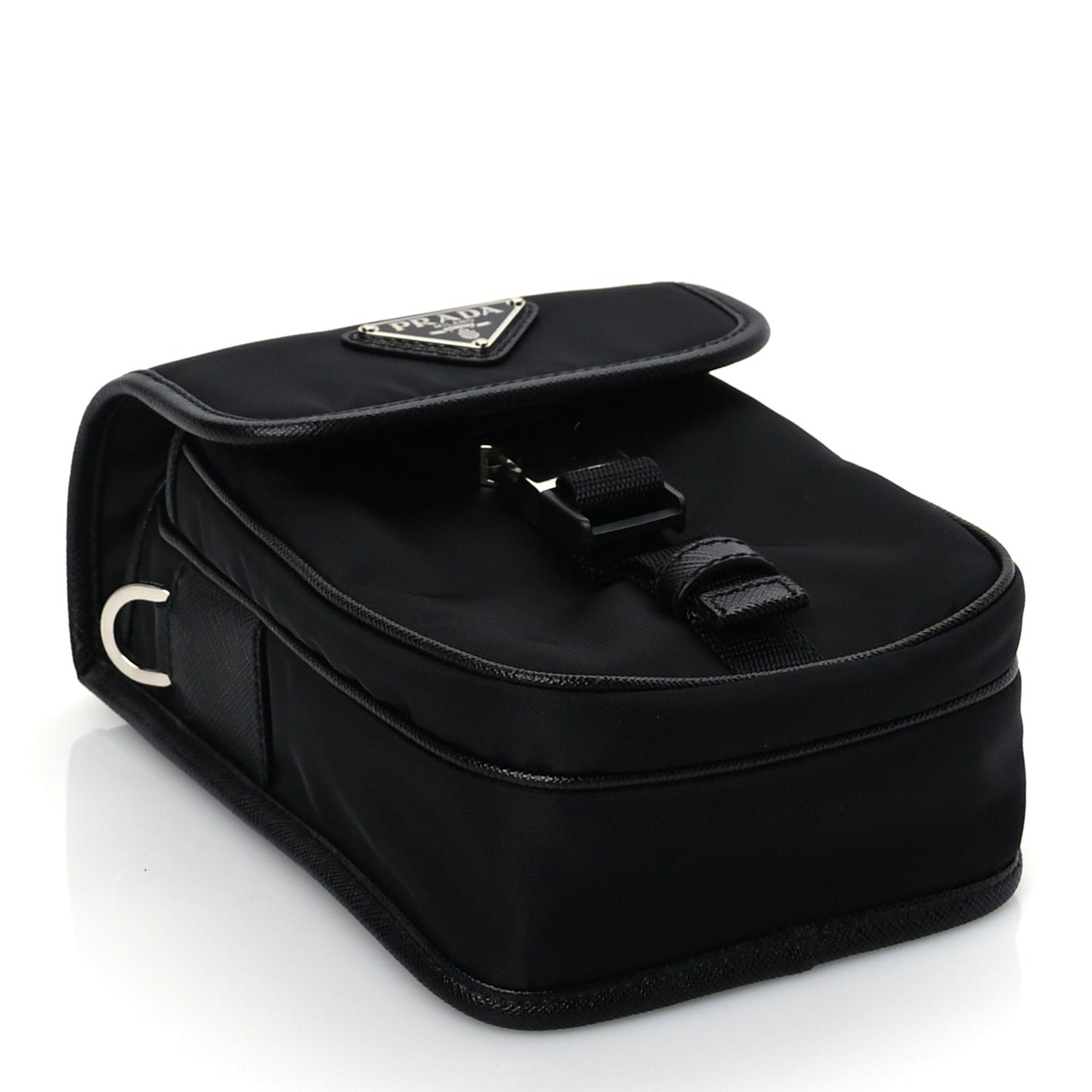 Re-Nylon Saffiano Mini Pocket Single Snap Buckle Messenger Bag Black