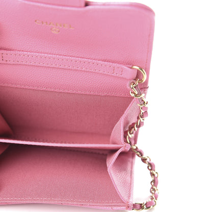 Chanel Caviar Quilted Flap Card Holder On Chain Pink 5 of 11