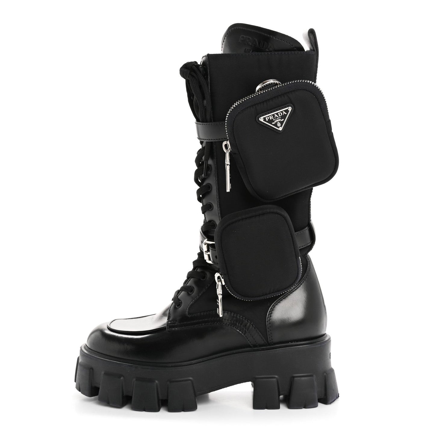 Spazzolato Rois Re-Nylon Metal Triangle Logo Monolith Pouch Pocket 55mm Tall Combat Boots 36.5 Black