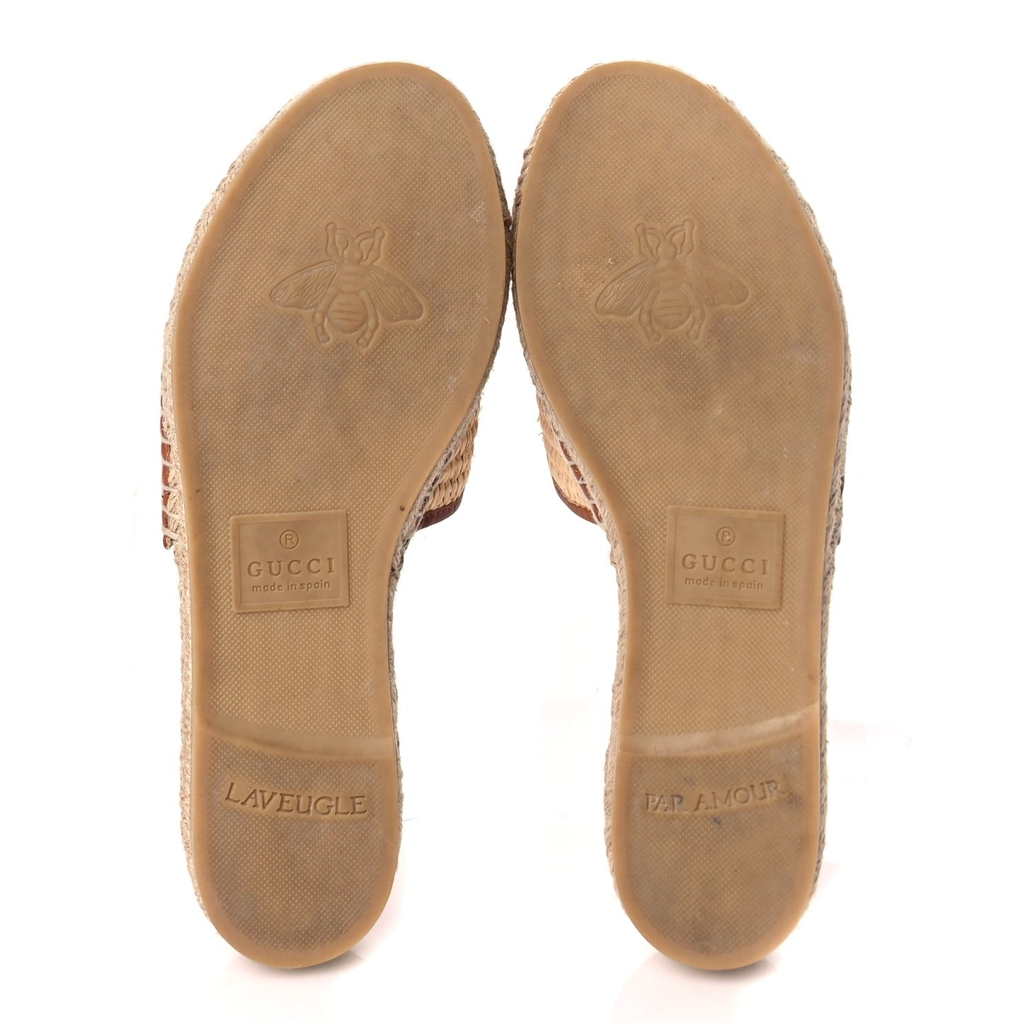 Raffia Interlocking G Flat Slide Espadrille Sandals 38.5 Harness Brown