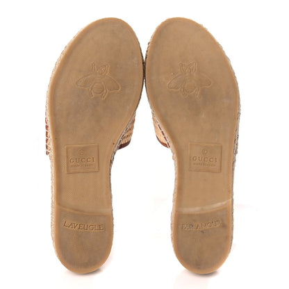 Gucci Raffia Interlocking G Flat Slide Espadrille Sandals 38.5 Harness Brown 6 of 9