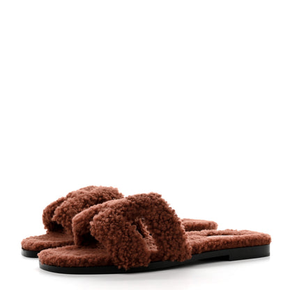 Hermes Woolskin Oran Sandals 39 Cognac 3 of 8