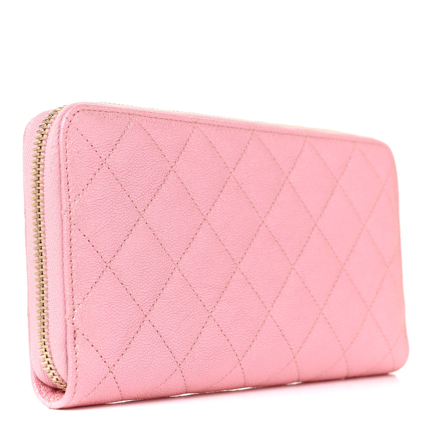 Iridescent Caviar Quilted Large Zip Around Wallet Pink
