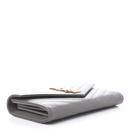 Saint Laurent Grain De Poudre Matelasse Chevron Monogram Flap Wallet Fog 4 of 9