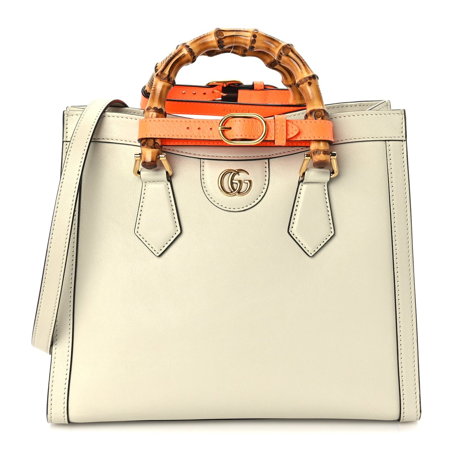 Wonka Grain Calfskin Medium Diana Tote Bag Mystic White Orange Fluo