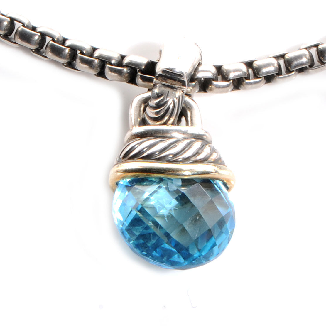 David Yurman Sterling Silver and 14k Gold Blue Topaz Acorn Pendant Necklace 4 of 7