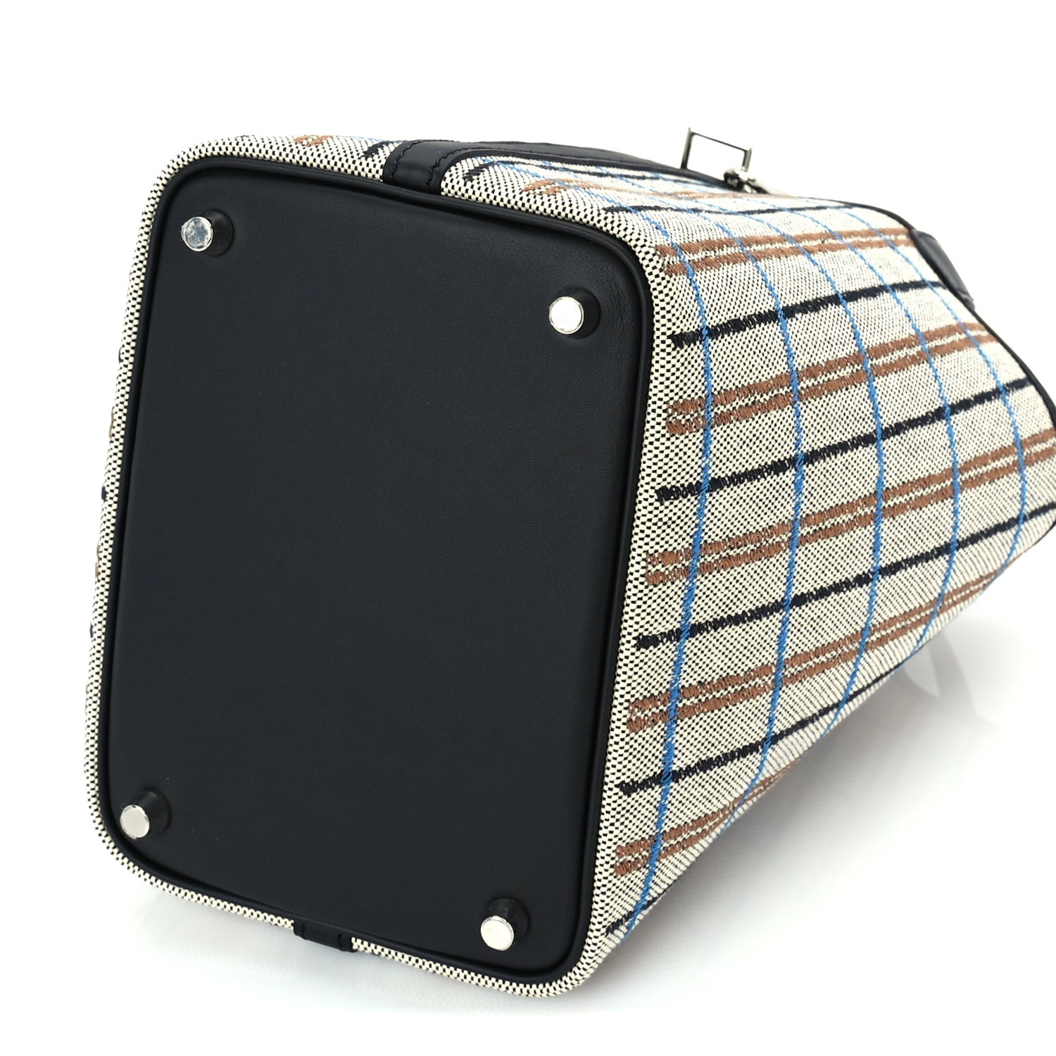 Hermes Swift Toile Borderie H Picotin Lock 18  Noir Ecru Fauve Bleu Zanzibar 9 of 9
