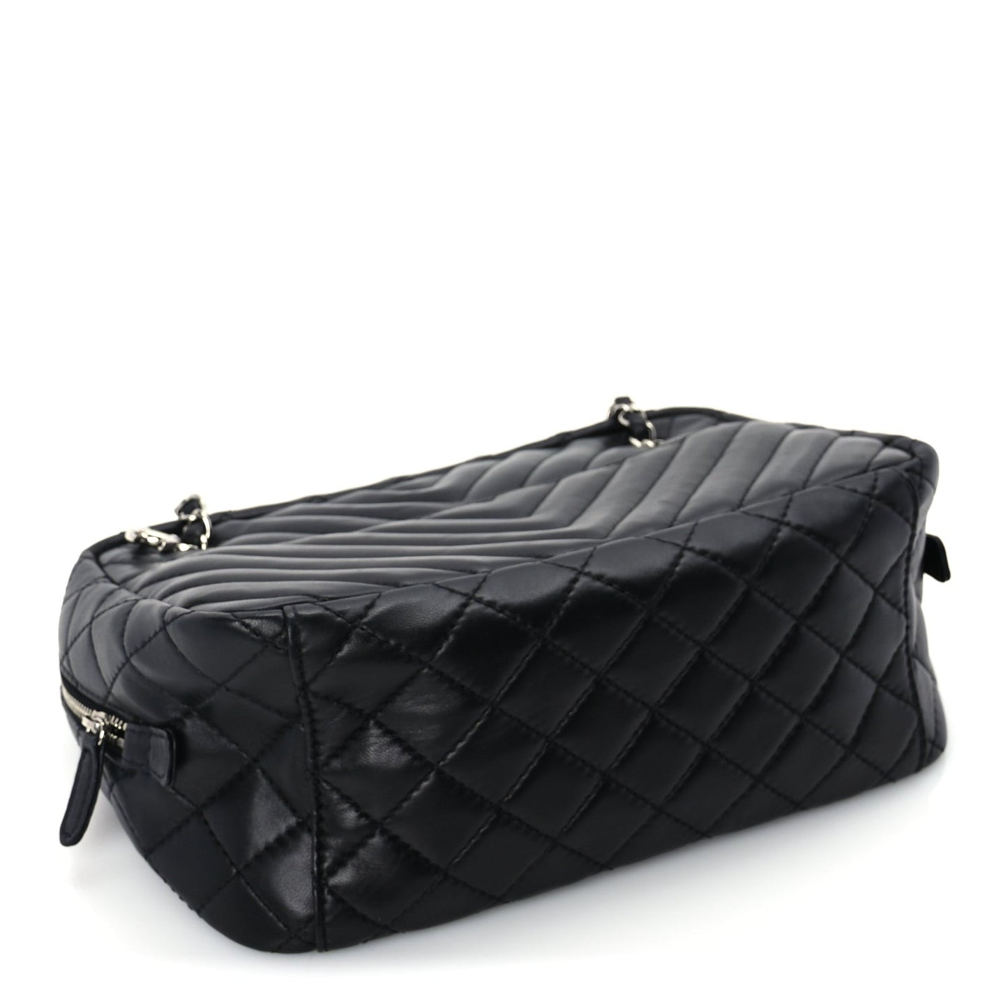 Lambskin Chevron Quilted Camera Case Black