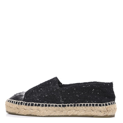 Chanel Tweed Patent Goatskin Sequin CC Espadrilles 35 Black 1 of 10