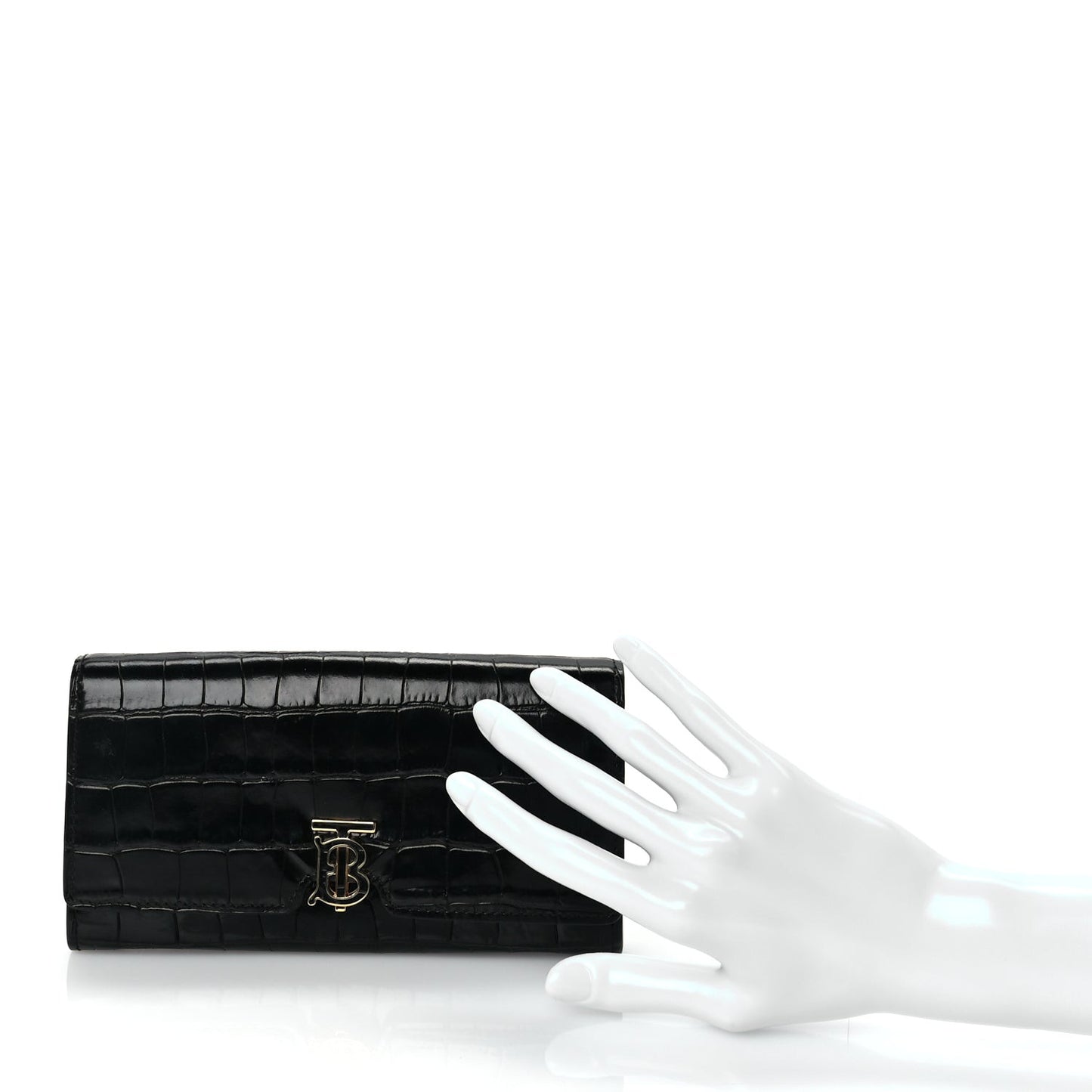 Calfskin Crocodile Embossed TB Continental Wallet Black