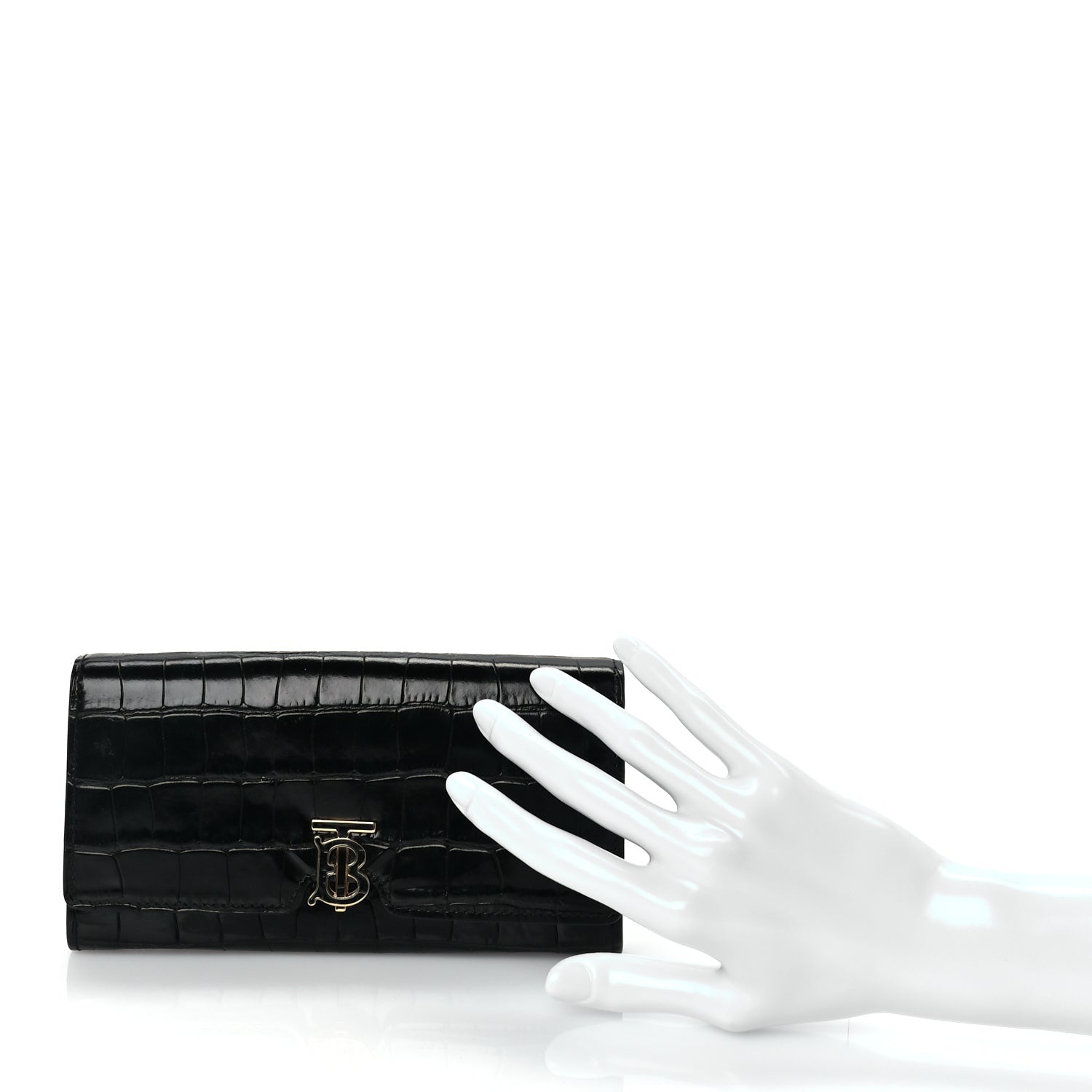 Burberry Calfskin Crocodile Embossed TB Continental Wallet Black 2 of 7