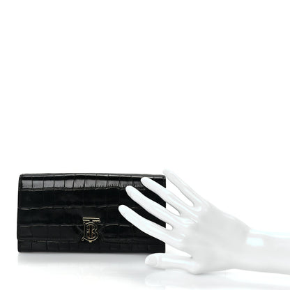 Burberry Calfskin Crocodile Embossed TB Continental Wallet Black 2 of 7