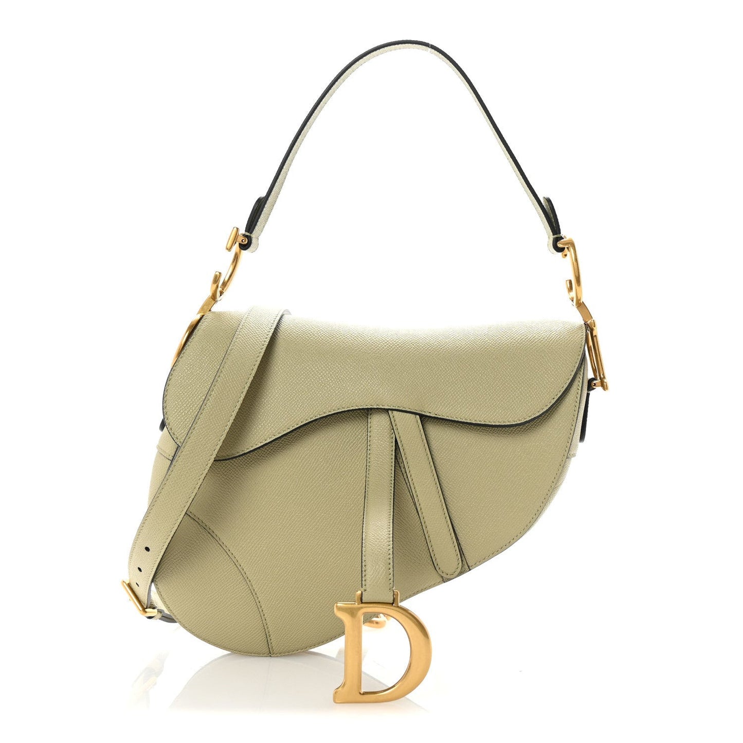 Grained Calfskin Saddle Bag With Strap Desert Sage
