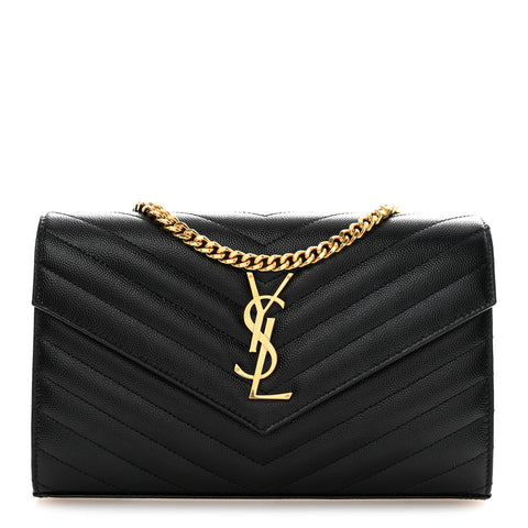 Grain De Poudre Matelasse Chevron Monogram Chain Wallet Black