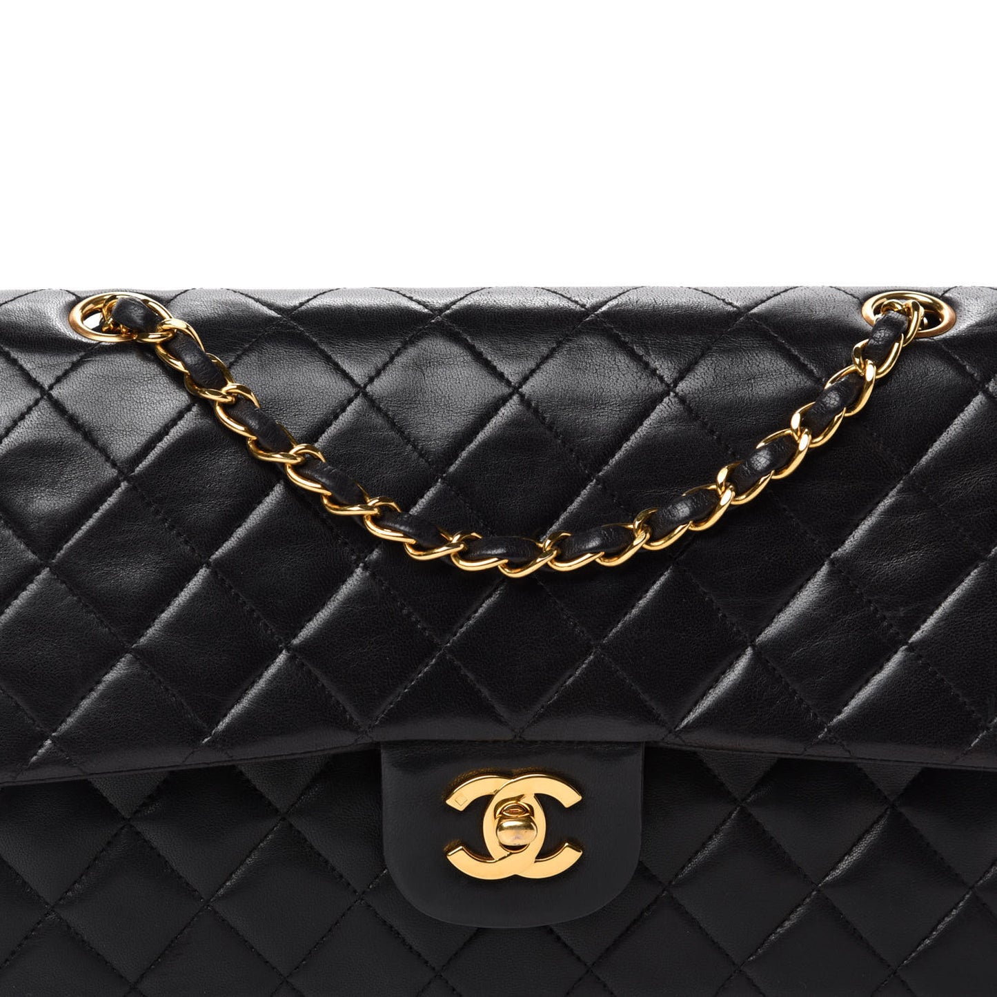 Lambskin Quilted Medium Double Flap Black